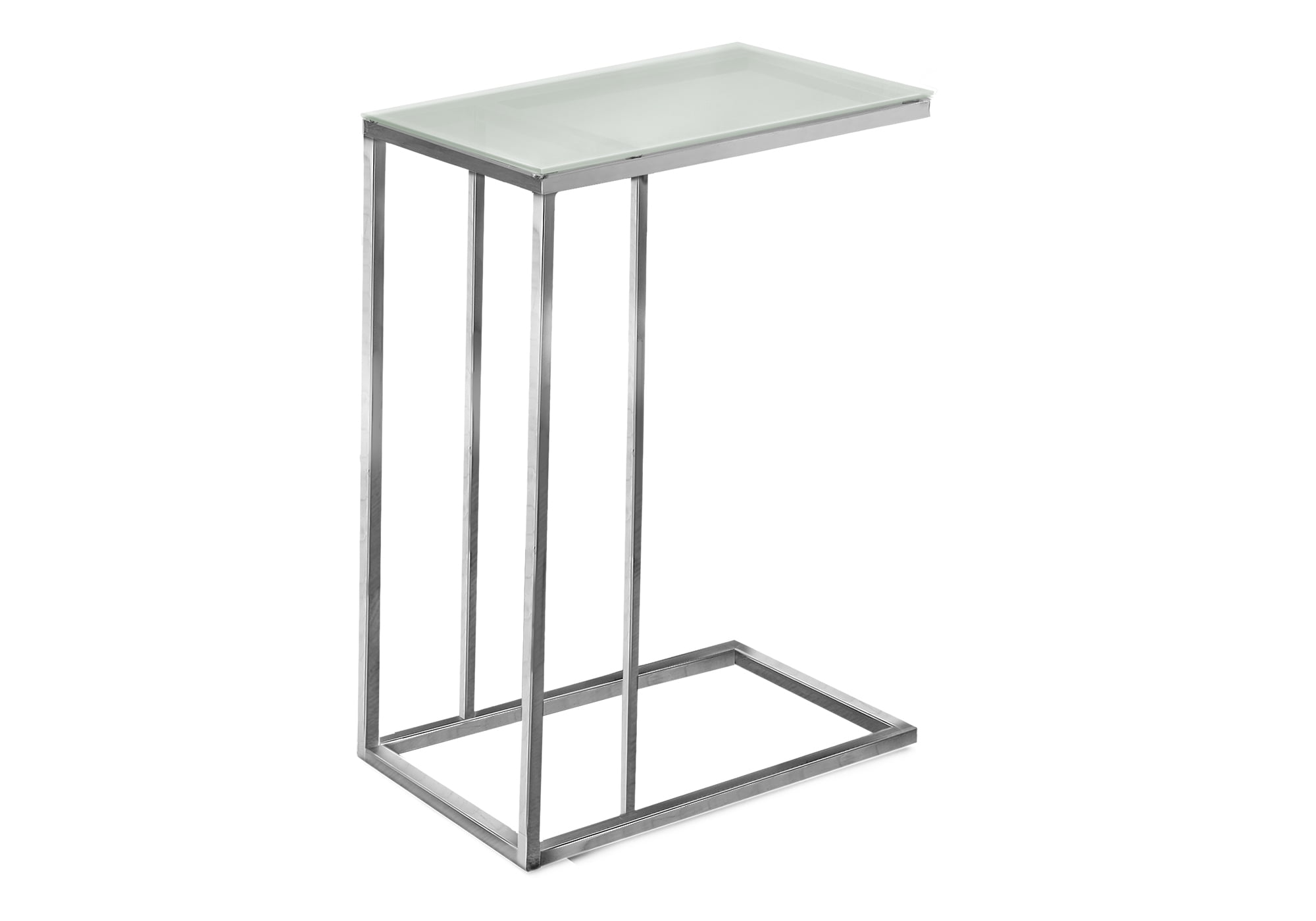Sleek Chrome Metal & Frosted Glass C-Shaped Snack Table