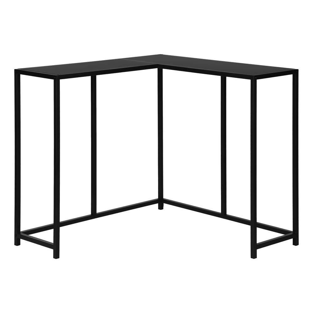 Black Metal and Wood L-Shaped Corner Console Table with Storage