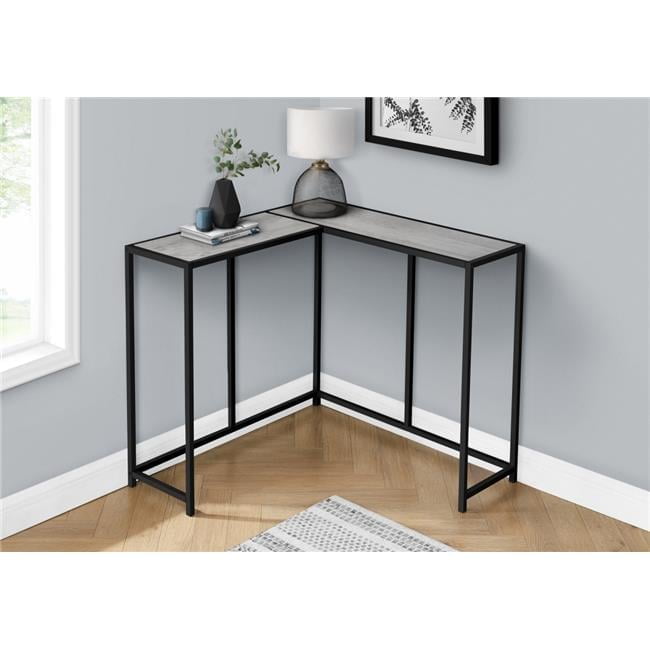 Gray and Black L-Shaped Corner Console Table with Storage