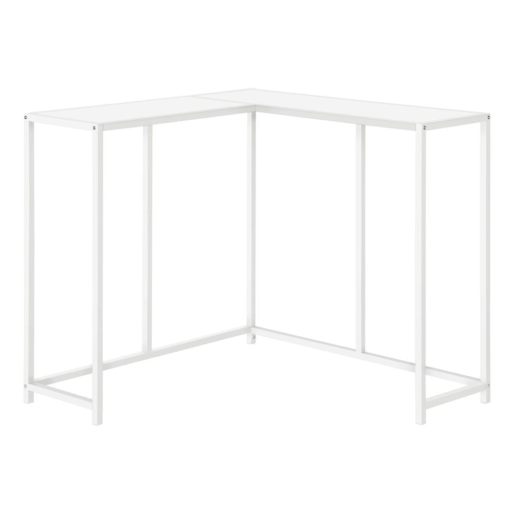 Modern L-Shaped White Laminate & Metal Corner Console Table