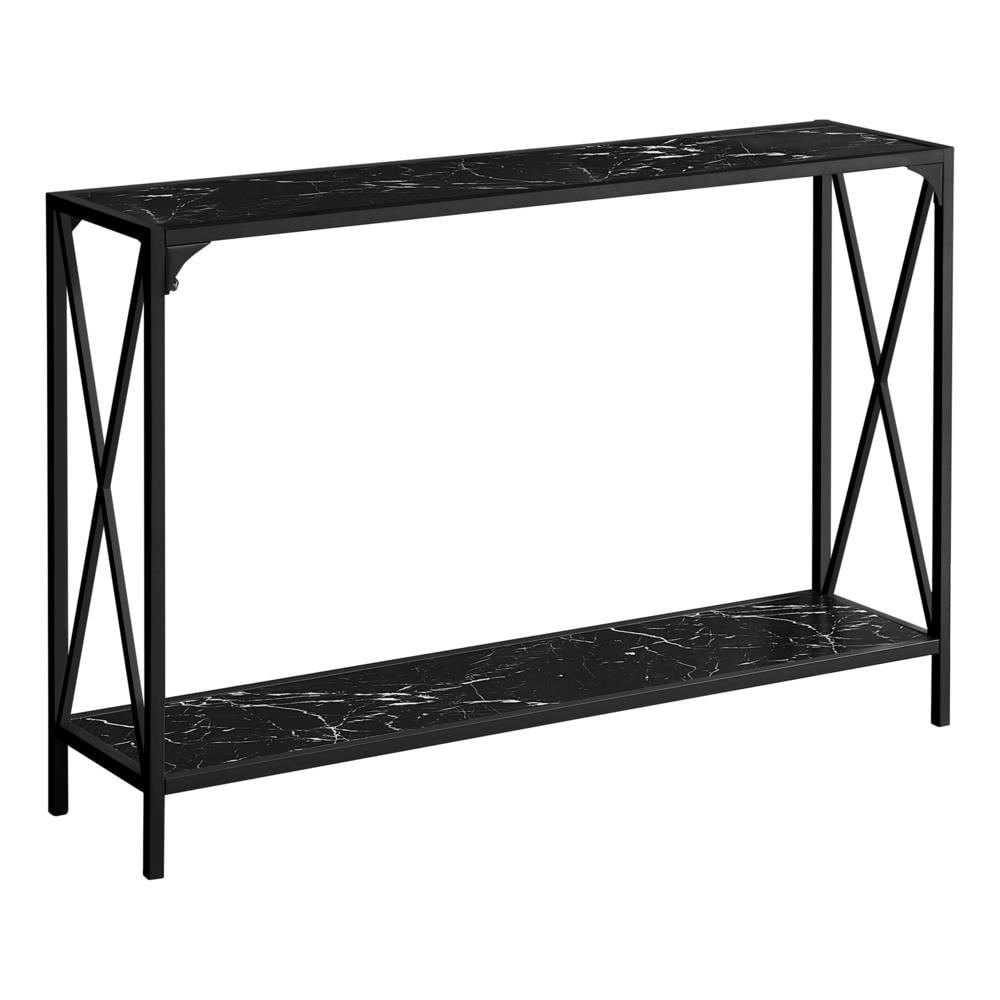 48" Black Faux Marble and Metal Rectangular Console Table with Storage