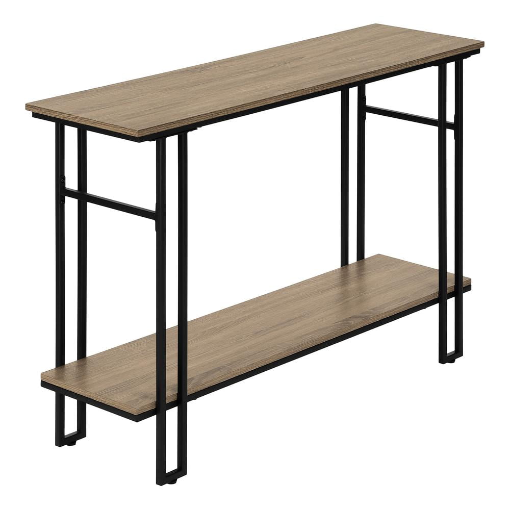 Contemporary Taupe Wood and Black Metal Console Table with Storage