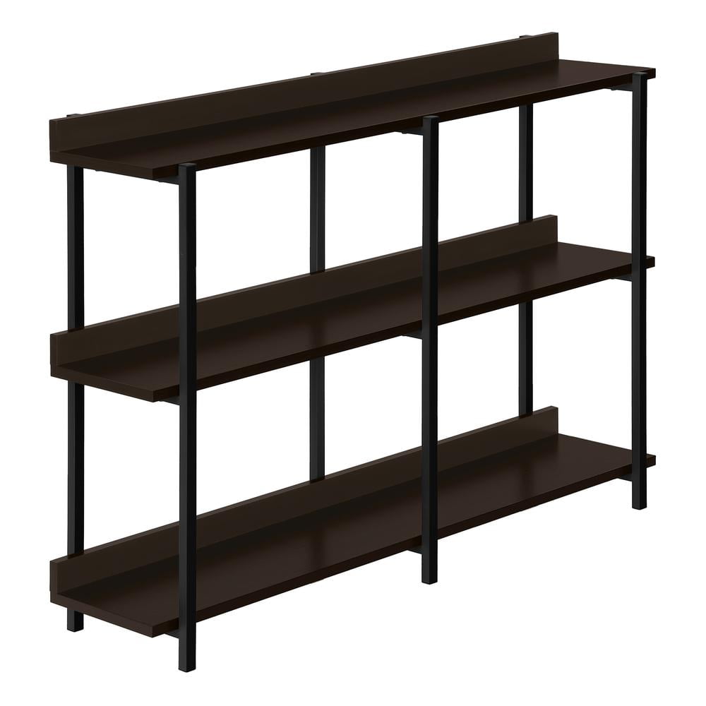 Contemporary Black Metal and Dark Brown Wood Console Table with Storage
