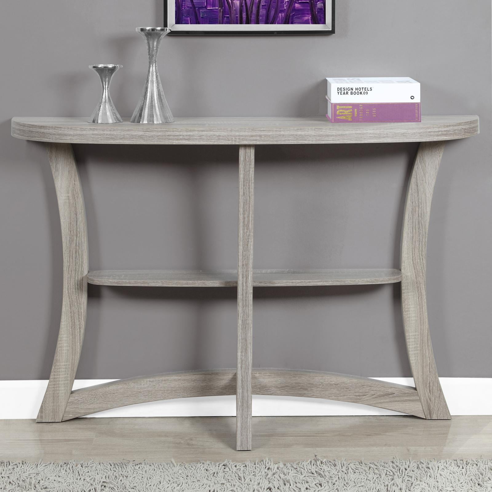 Brown Wood Demilune Console Table with Storage