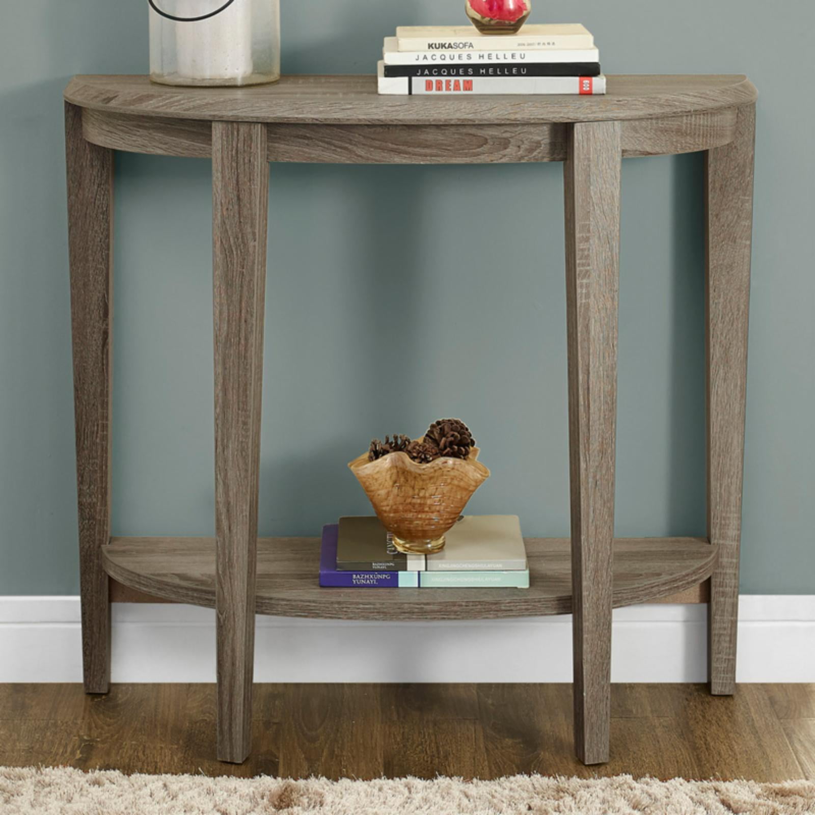 Elegant Demilune Dark Taupe Wood Console with Dual Storage