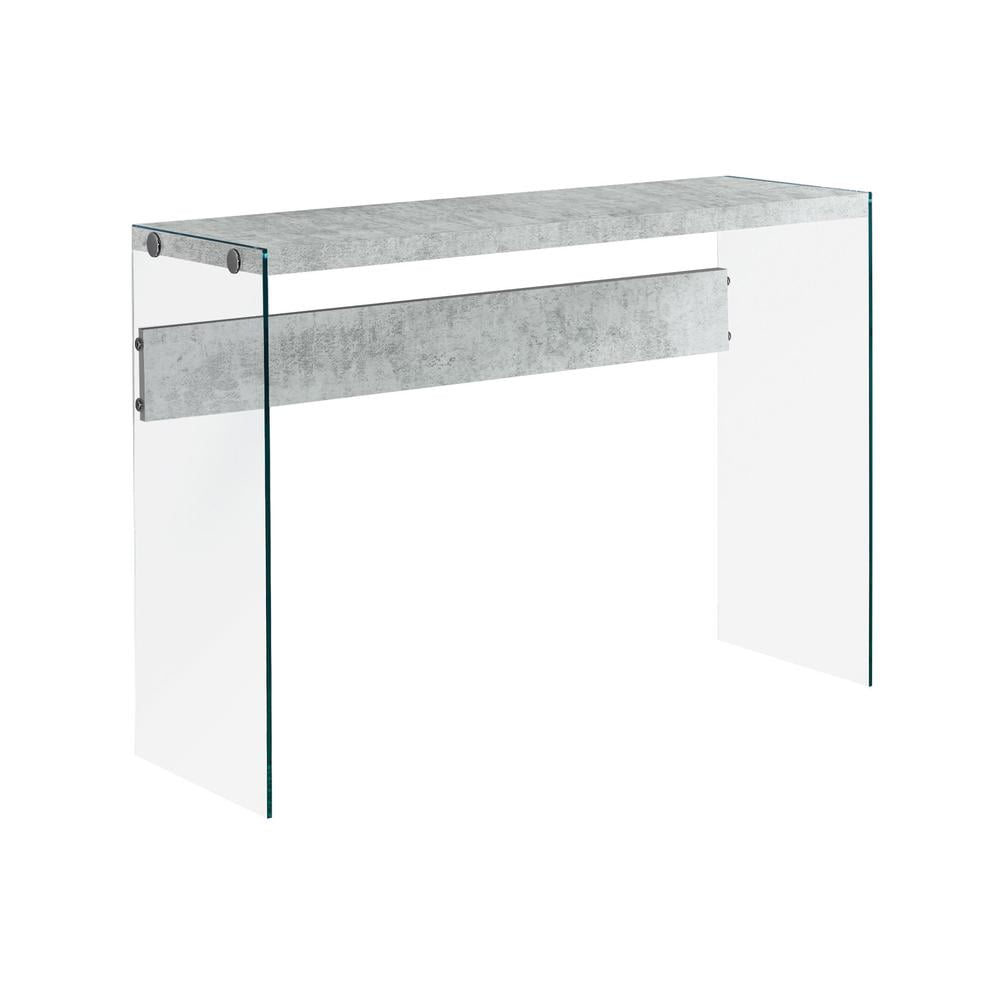Gray Cement and Glass Rectangular Console Table with Storage