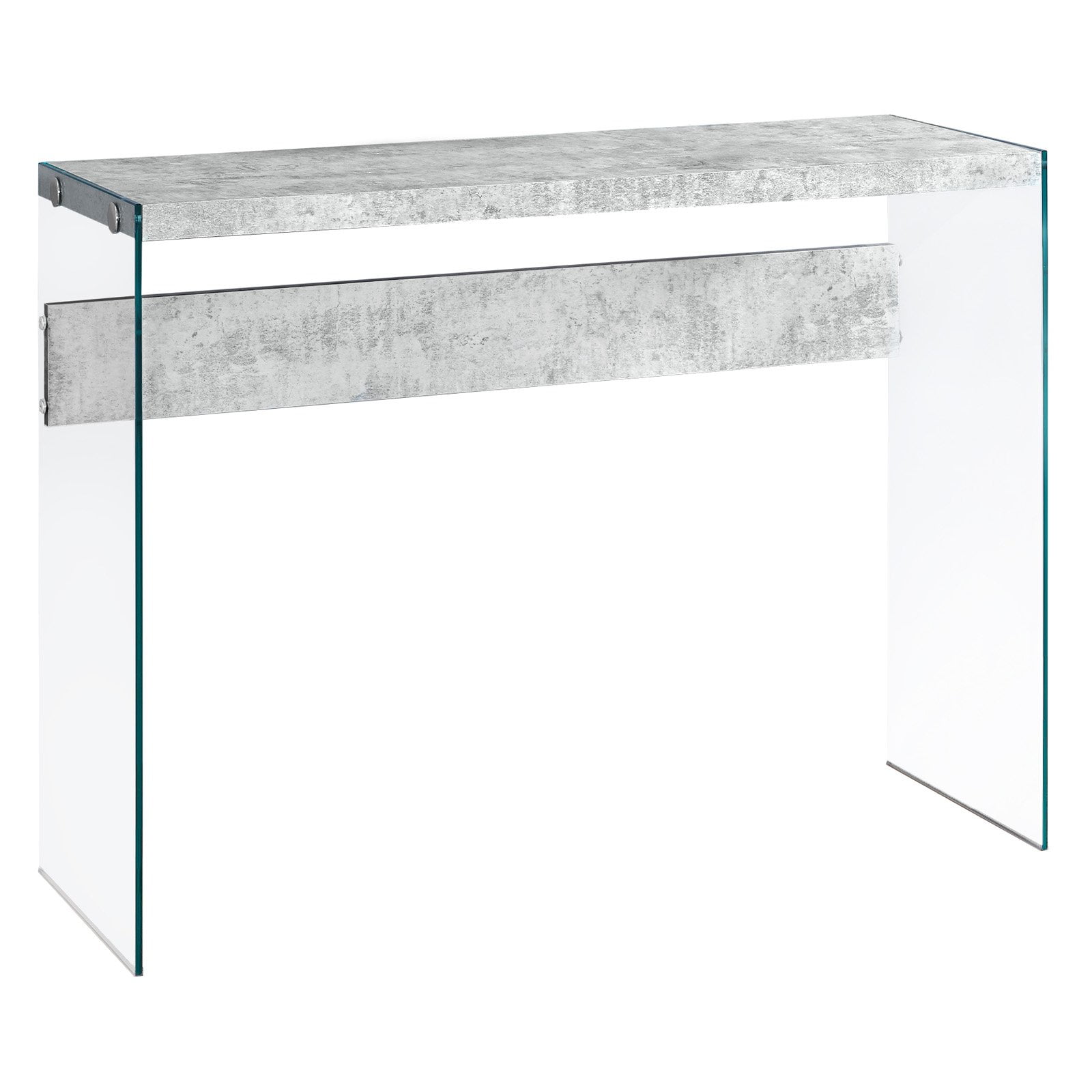 Gray Cement and Glass Rectangular Console Table with Storage