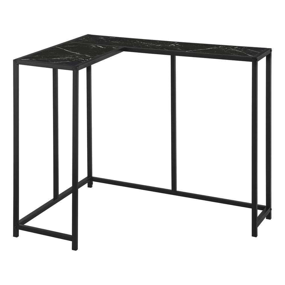Black Marble and Metal Rectangular Corner Console Table with Storage
