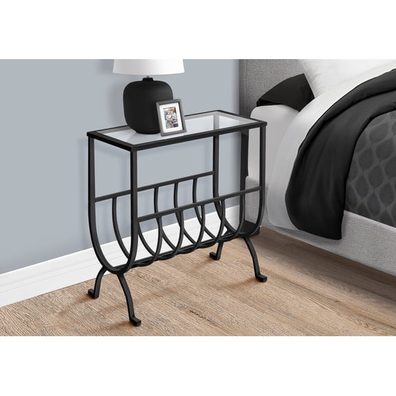 Monarch Specialties Accent Table, Side, End, Magazine, Narrow, Bedroom, Clear Tempered Glass