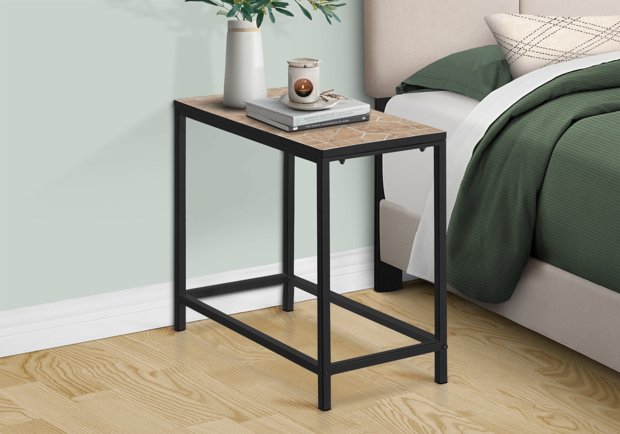 Terracotta Tile Top Hammered Brown Transitional Side Table