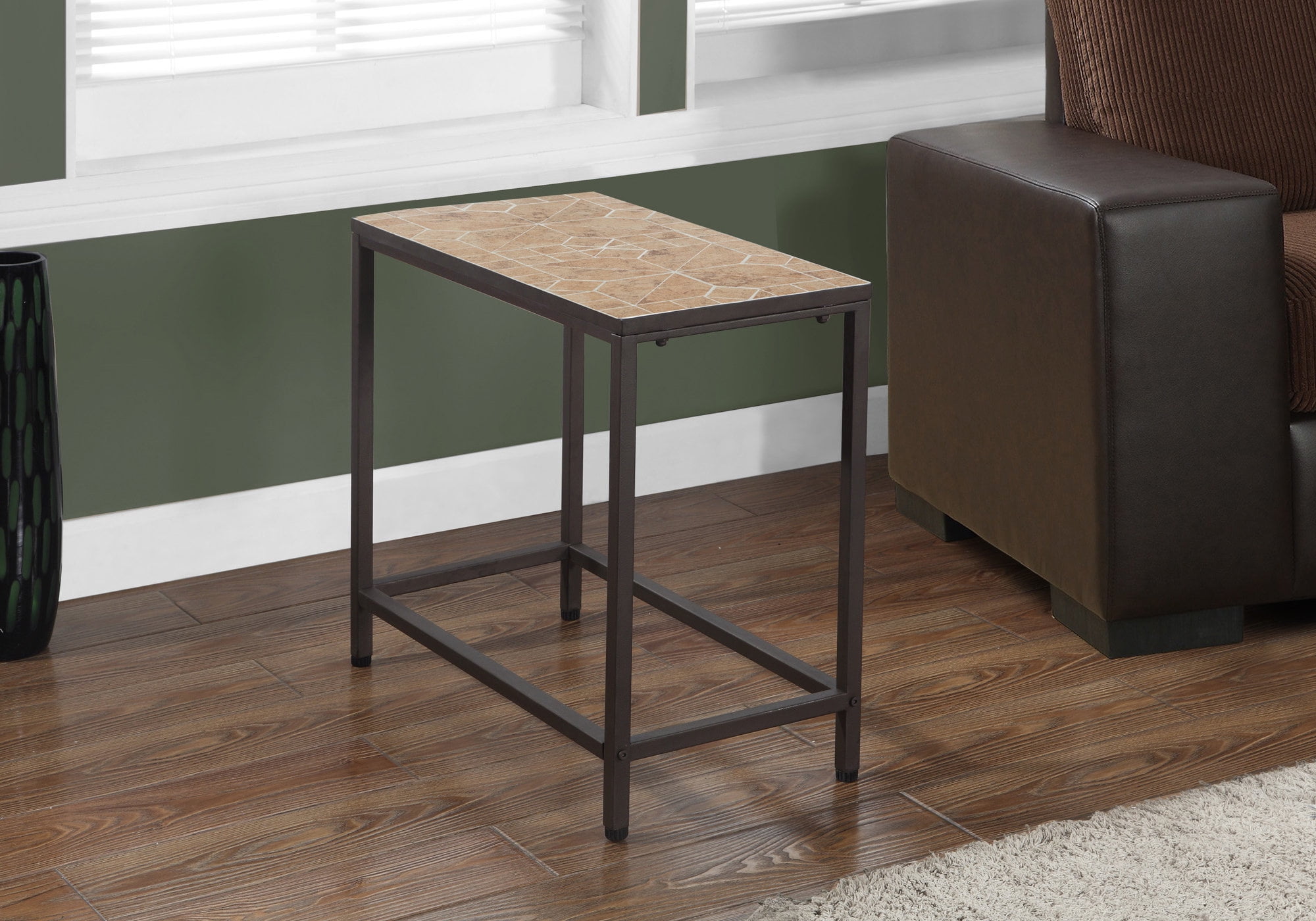Terracotta Tile Top Hammered Brown Transitional Side Table