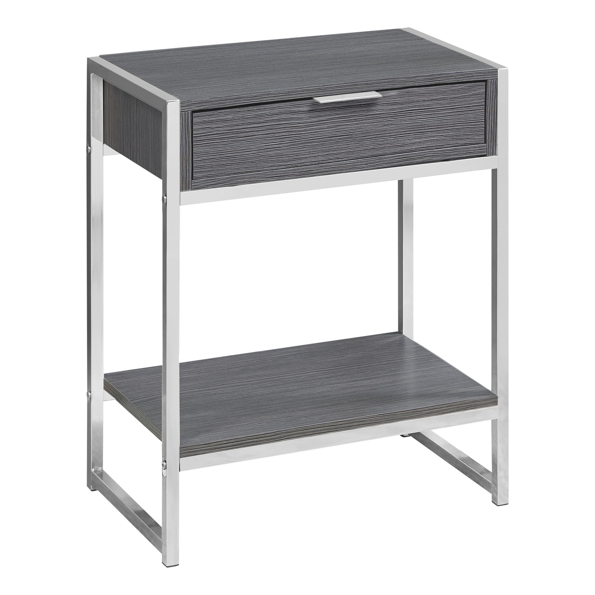 Gray Wood and Chrome Metal Rectangular Accent Table with Storage