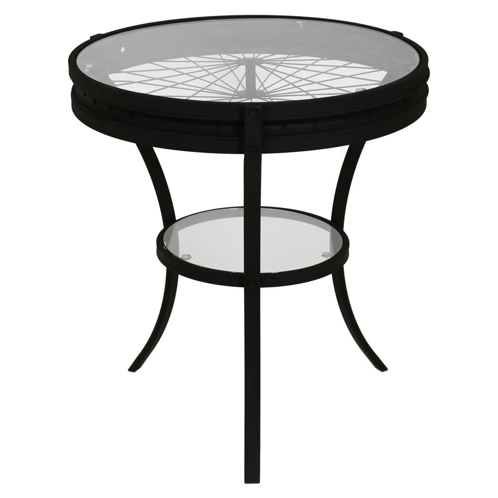 22.5" Contemporary Black Metal & Glass Round Side Table