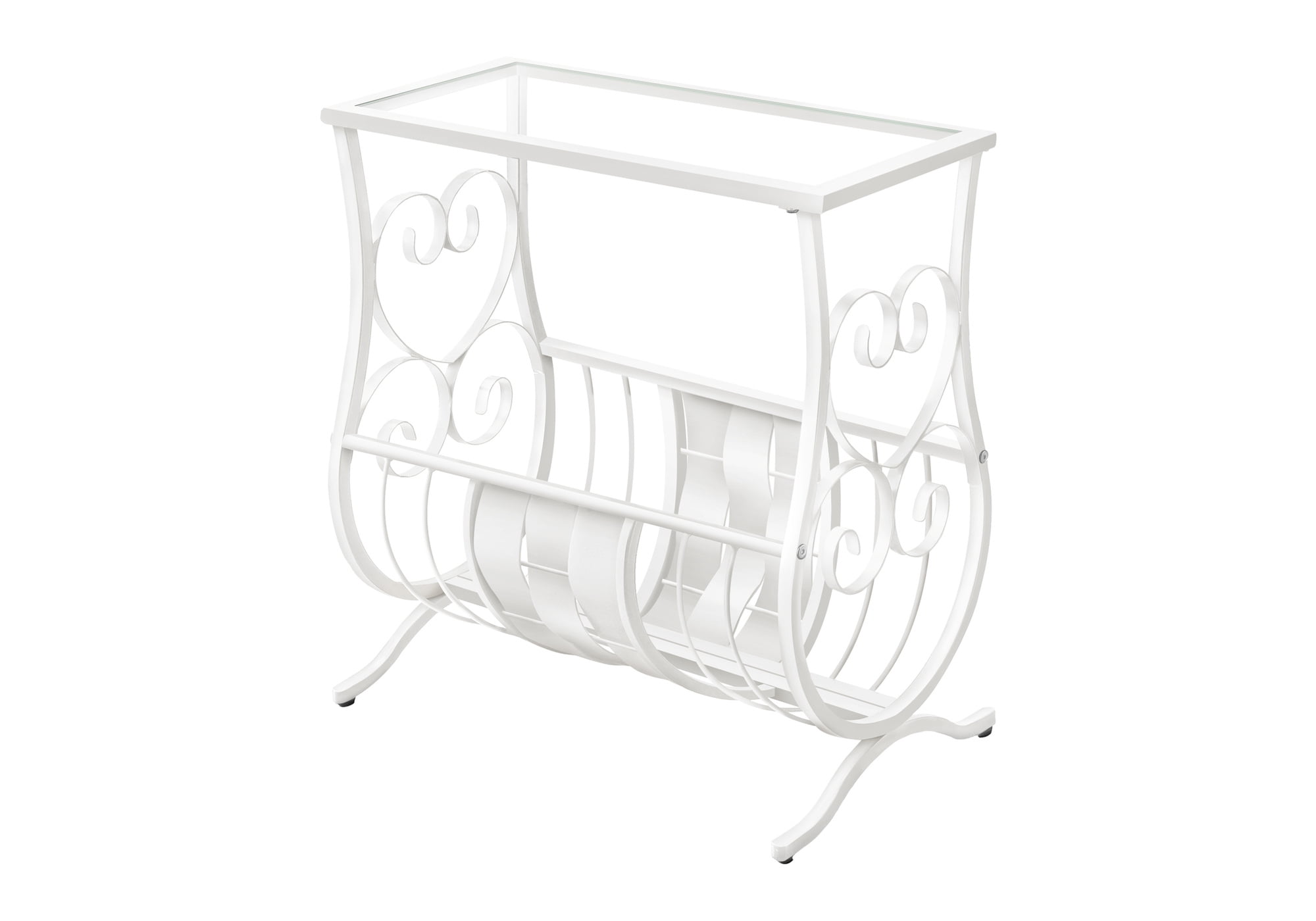 Elegant Antique White Metal and Glass Magazine Side Table