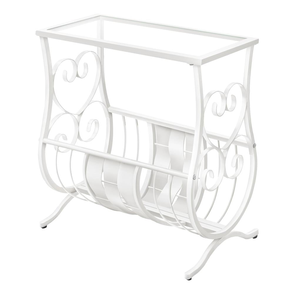 Elegant Antique White Metal and Glass Magazine Side Table