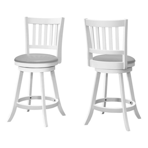 Monarch Specialties Bar Stool, Set Of 2, Swivel, Counter Height, Kitchen, White Wood, 38" H, Indoor