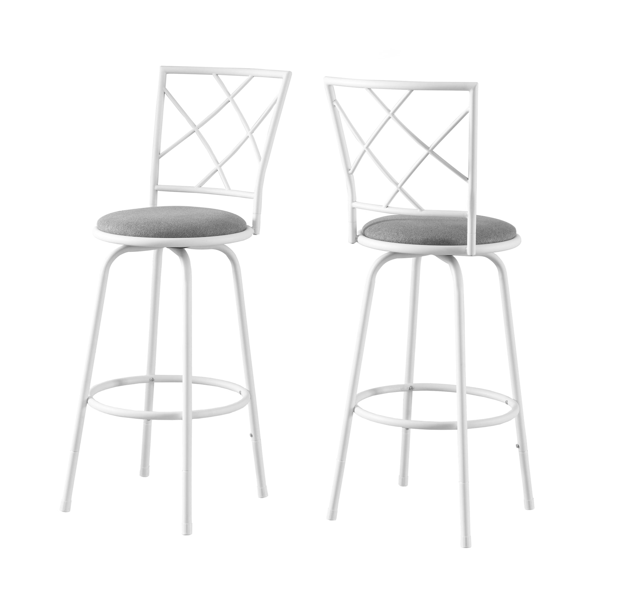 White and Gray Metal Swivel Bar Stools with Criss-Cross Back, Set of 2