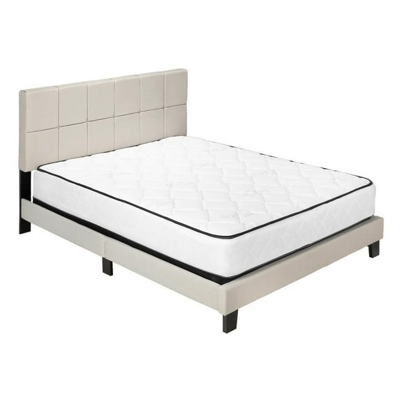 Monarch Specialties Bed, Queen Size, Bedroom, Upholstered, Beige Linen Look, Black Wood Legs
