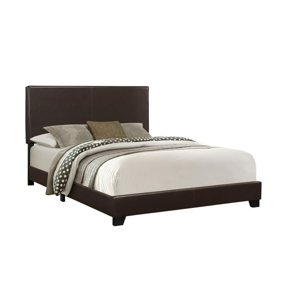 Monarch Specialties Bed - Queen Size, Dark Brown Leather-Look