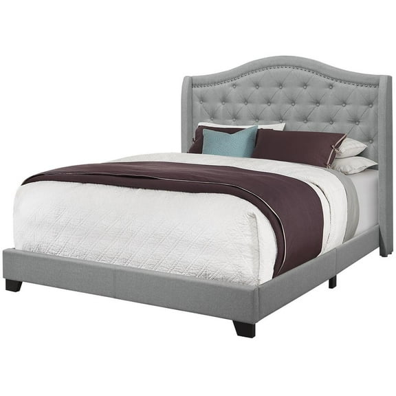Monarch Specialties Bed - Queen Size, Grey Linen With Chrome Trim