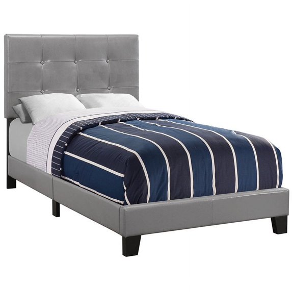Monarch Specialties Bed - Twin Size, Grey Leather-Look