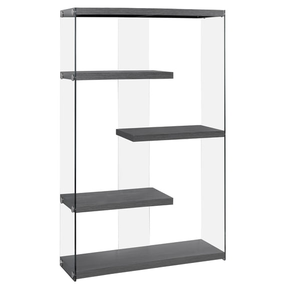 Monarch Specialties Bookcase 60"H, Grey With Tempered Glass