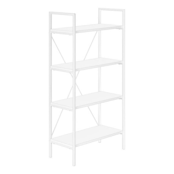 Monarch Specialties Bookshelf, Bookcase, 4 Tier, 48"H, Office, Bedroom, White Laminate, White Metal