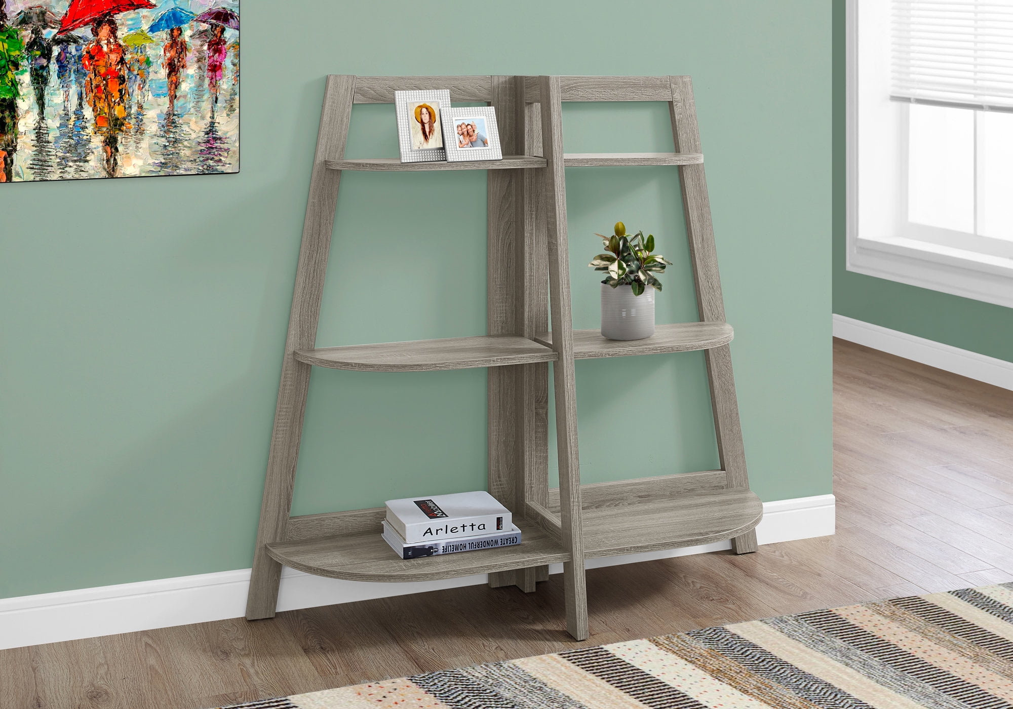Dark Taupe Wood 3-Tier Contemporary Bookshelf