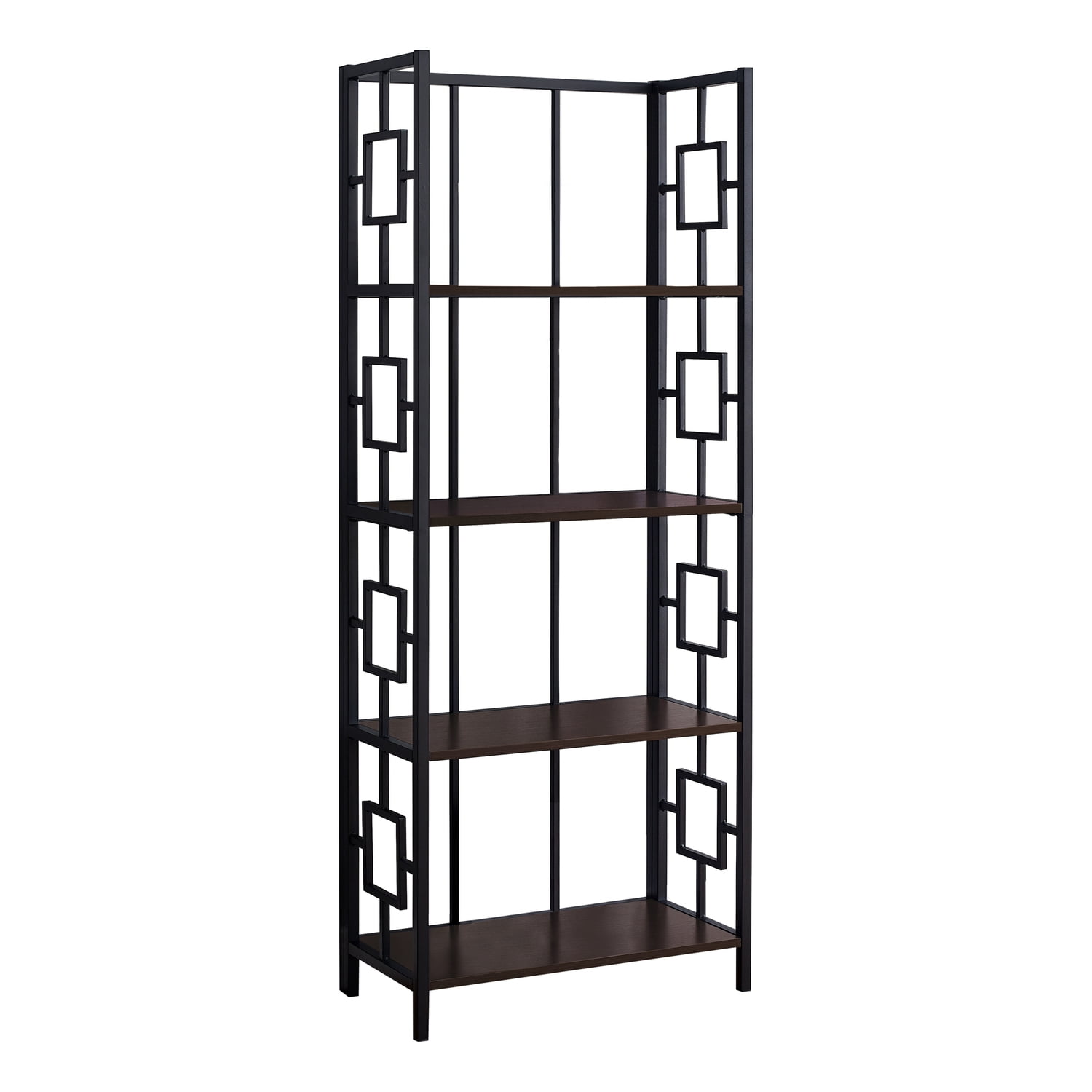 62" Espresso and Black Metal 4-Tier Adjustable Bookcase