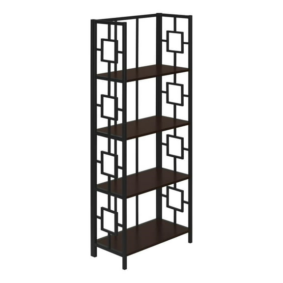 Monarch Specialties Bookshelf, Bookcase, Etagere, 4 Tier, 62"H, Office, Bedroom, Brown Laminate