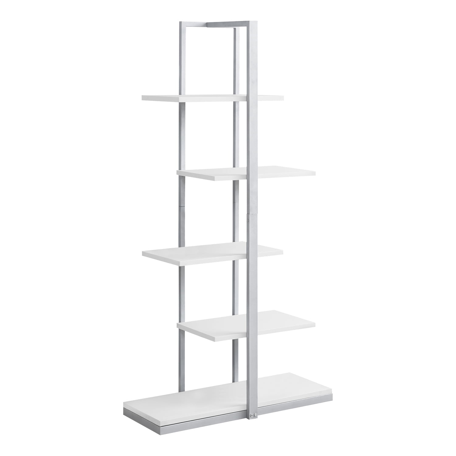 White and Silver 5-Tier Asymmetrical Metal Bookcase