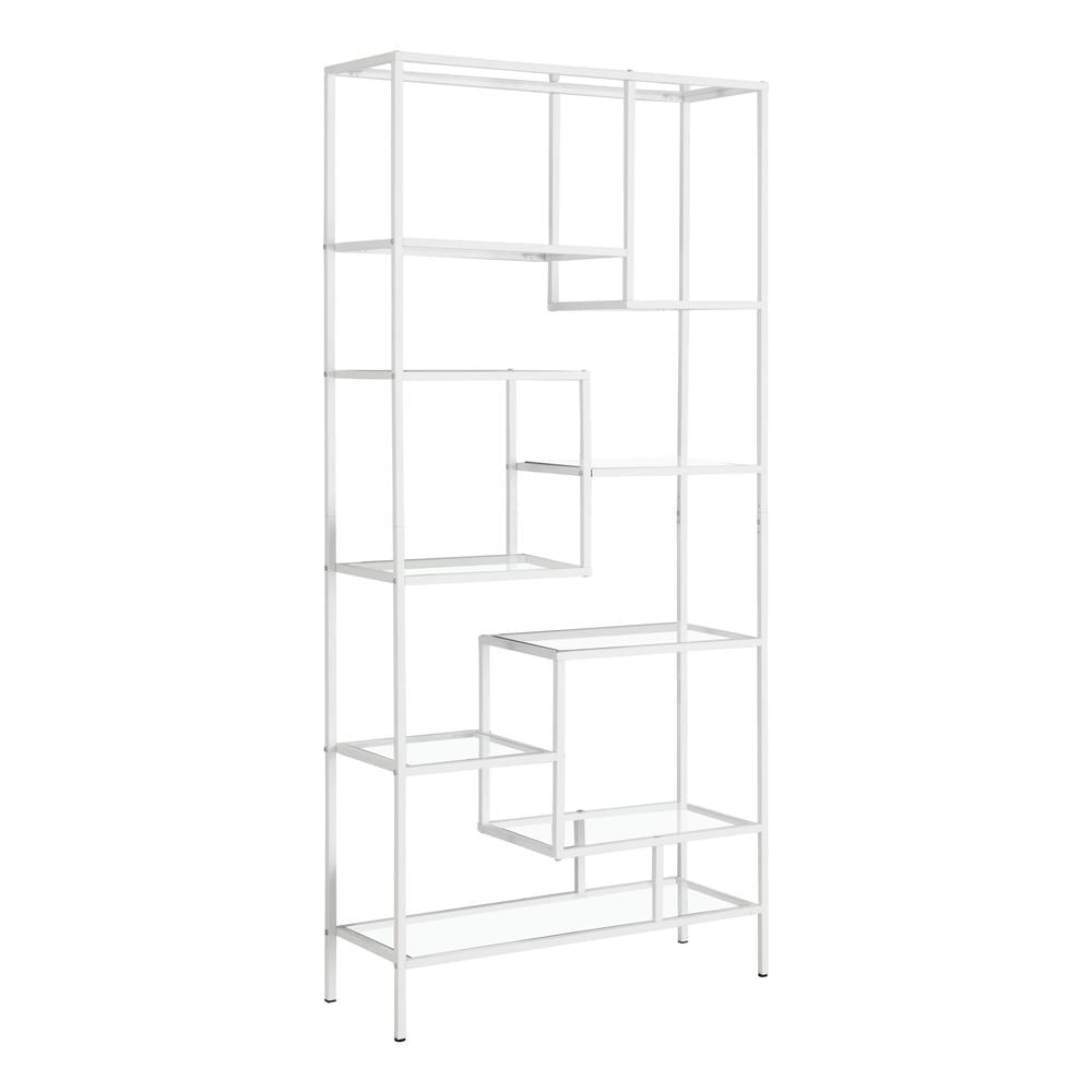 Monarch 72" White Metal and Glass Asymmetrical Bookcase