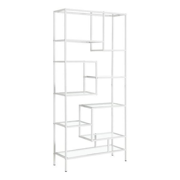 Monarch Specialties Bookshelf, Bookcase, Etagere, 72"H, Office, Bedroom, Clear Tempered Glass