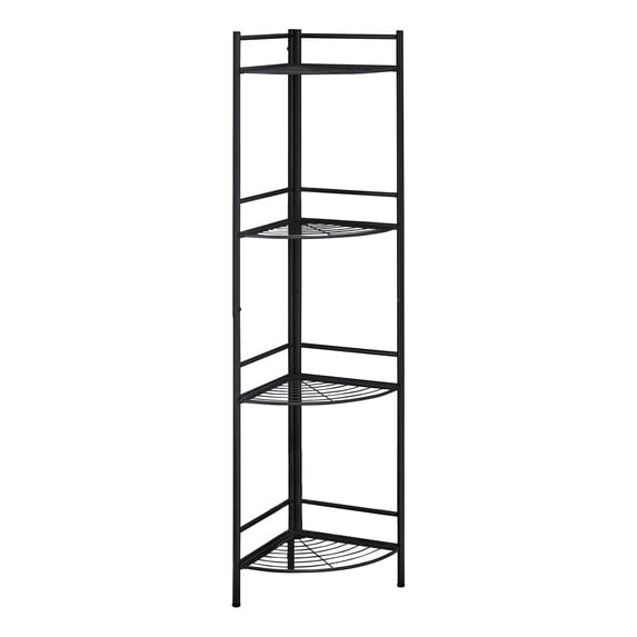 Monarch Specialties Bookshelf, Bookcase, Etagere, Corner, 3 Tier, 58"H, Office, Bedroom, Black Metal