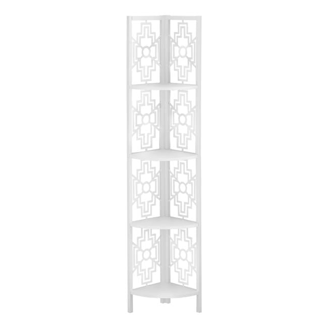 Transitional White Wood Corner Etagere Bookcase, 61.5"H