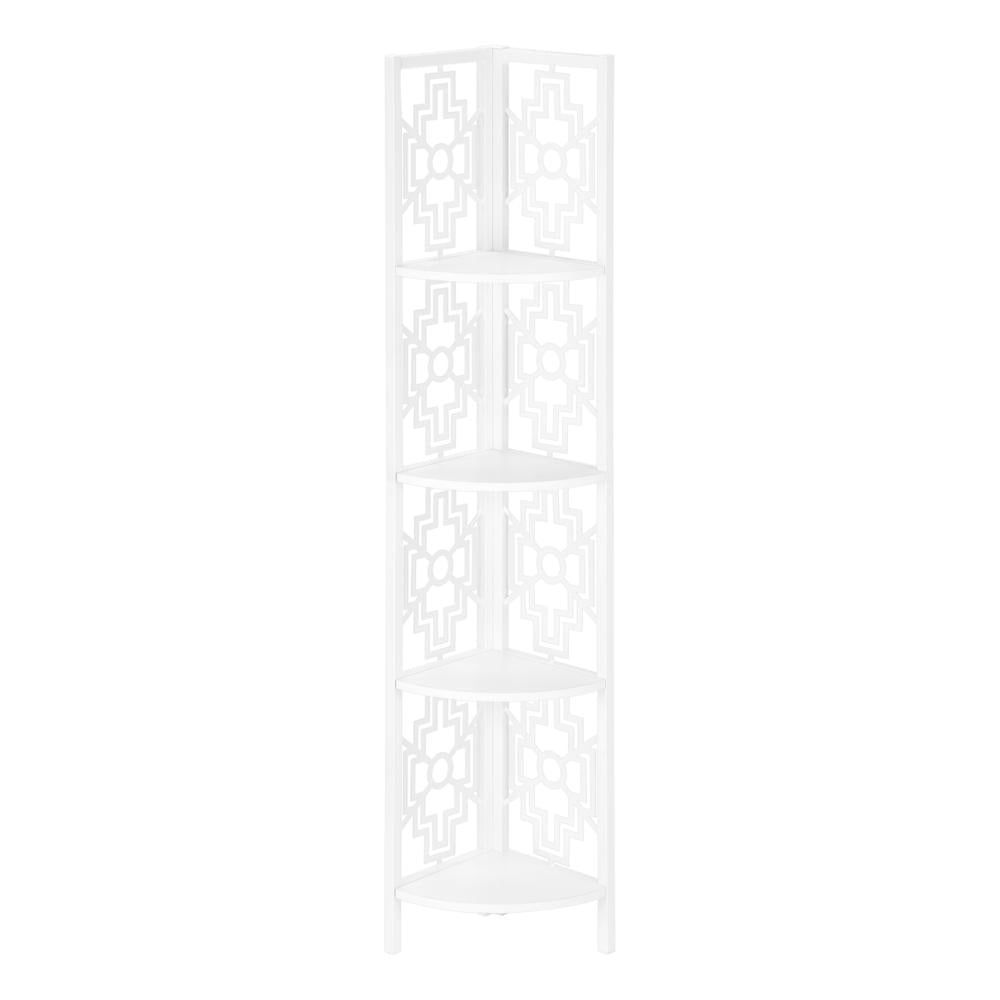 Transitional White Wood Corner Etagere Bookcase, 61.5"H
