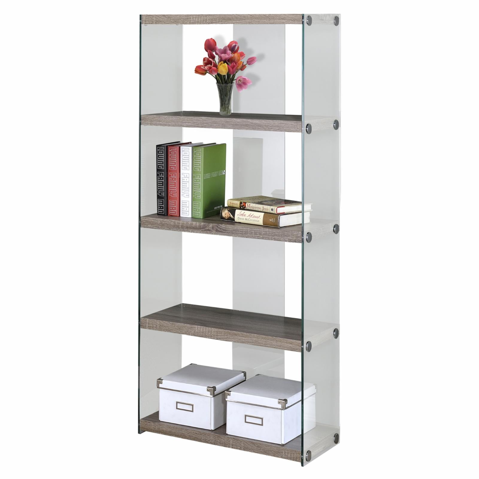 Dark Taupe and Chrome 5-Tier Glass Bookcase
