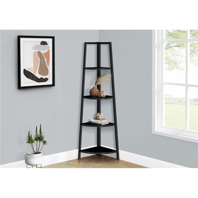 Black Laminate 60" Corner Etagere Bookcase with 4 Shelves