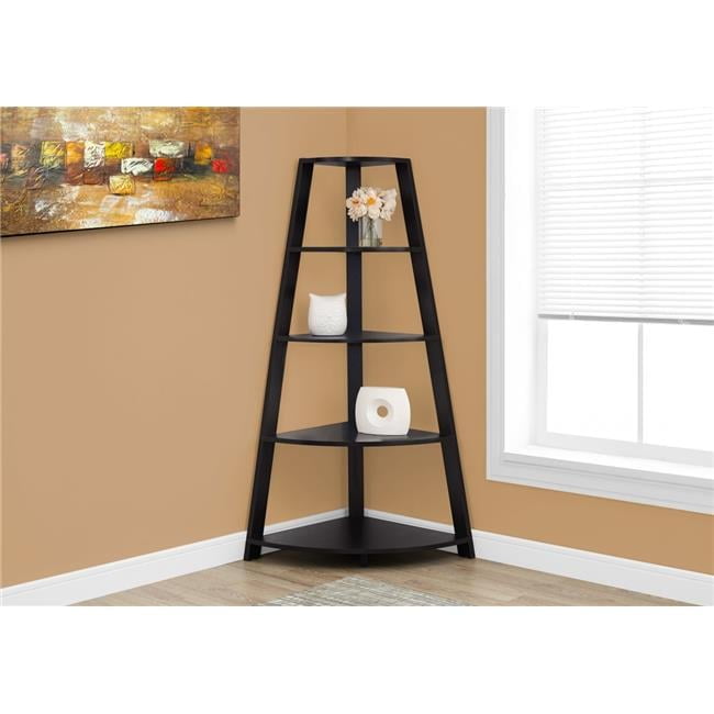 Cappuccino Dark Wood Corner Etagere Bookcase, 60"H