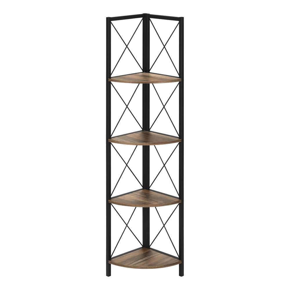Black Metal and Brown Laminate Corner 4-Tier Bookshelf