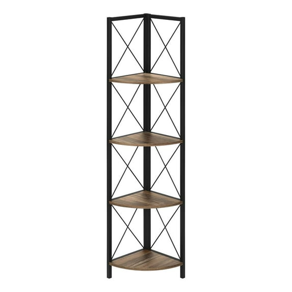 Monarch Specialties Bookshelf, Etagere, Corner, 4 Tier, 60"H, Office, Bedroom, Brown Laminate