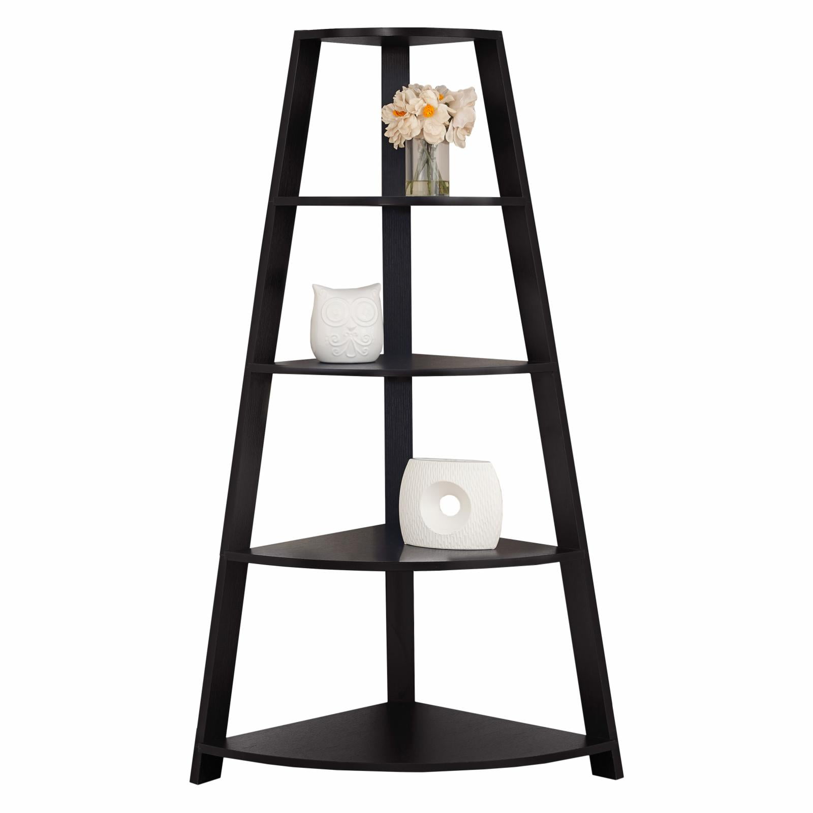 Cappuccino Dark Wood Corner Etagere Bookcase, 60"H