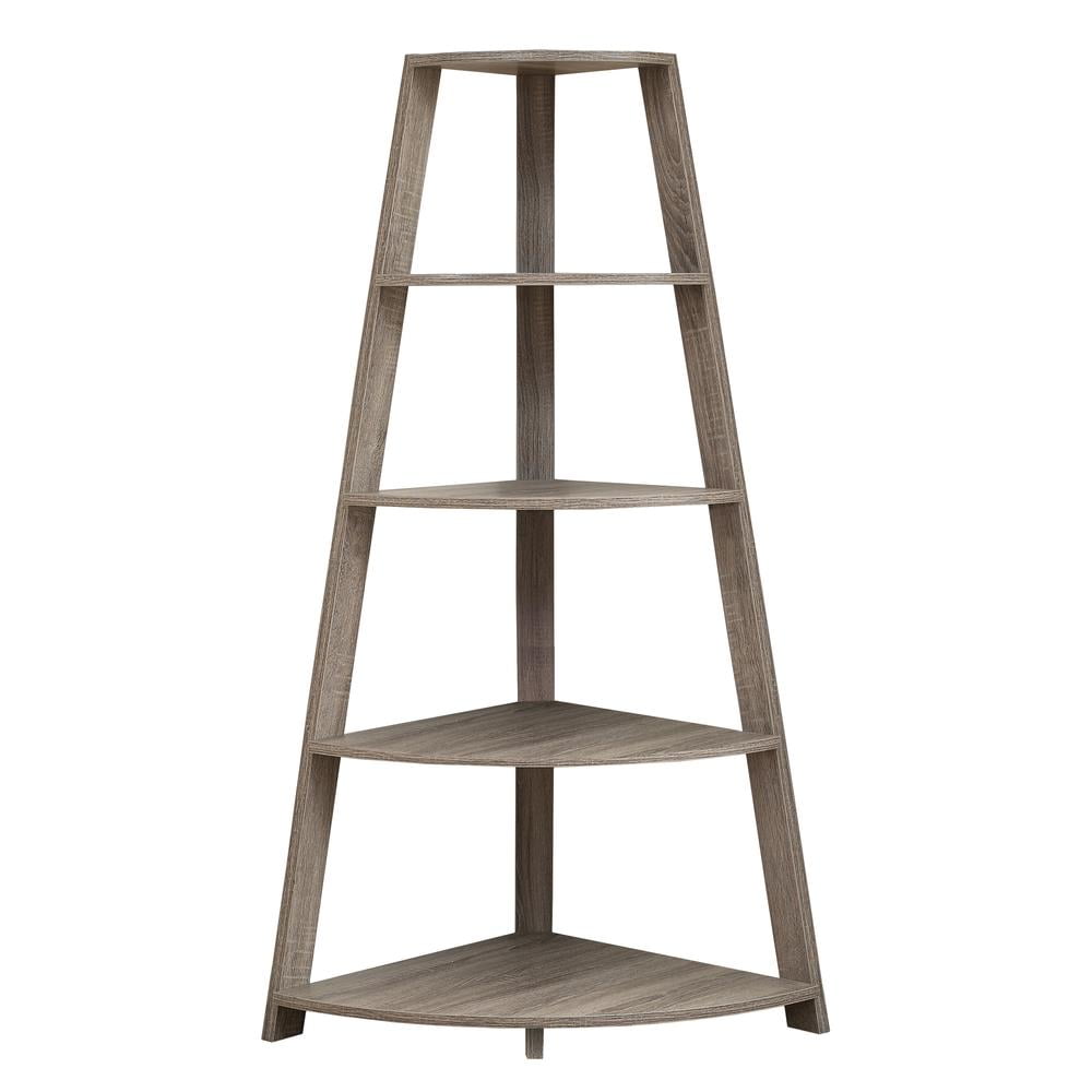 Dark Taupe 60" Corner Etagere Bookcase with 4 Shelves