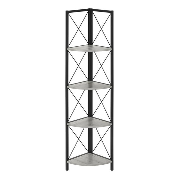 Monarch Specialties Bookshelf, Etagere, Corner, 4 Tier, 60"H, Office, Bedroom, Grey Laminate