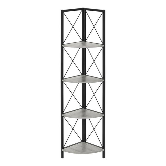Monarch Specialties Bookshelf, Etagere, Corner, 4 Tier, 60"H, Office, Bedroom, Grey Laminate
