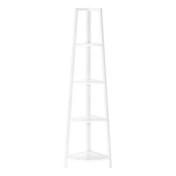 Monarch Specialties Bookshelf, Etagere, Corner, 4 Tier, 60"H, Office, Bedroom, White Laminate