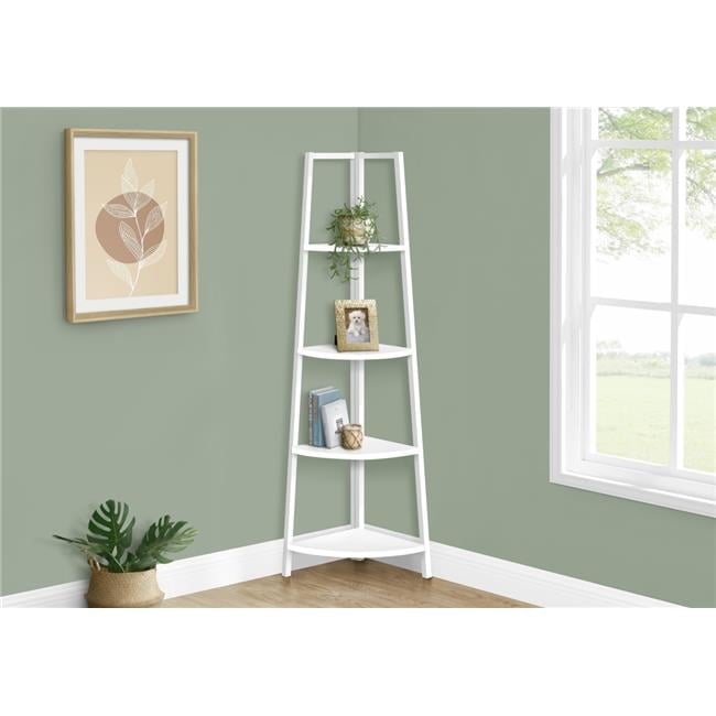 White Metal and Laminate 4-Tier Corner Etagere Bookcase