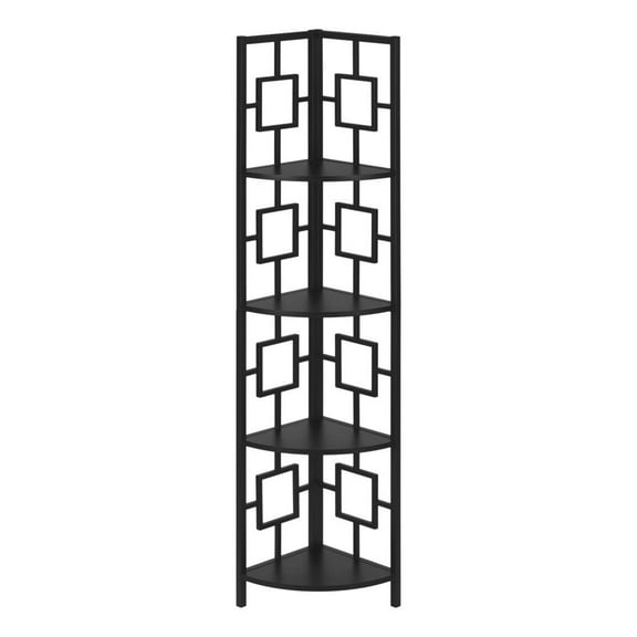 Monarch Specialties Bookshelf, Etagere, Corner, 4 Tier, 62"H, Office, Bedroom, Black Laminate