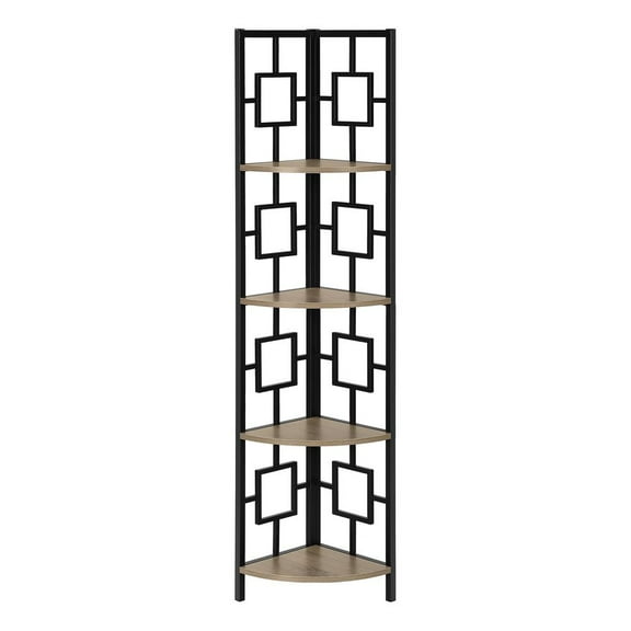 Monarch Specialties Bookshelf, Etagere, Corner, 4 Tier, 62"H, Office, Bedroom, Brown Laminate