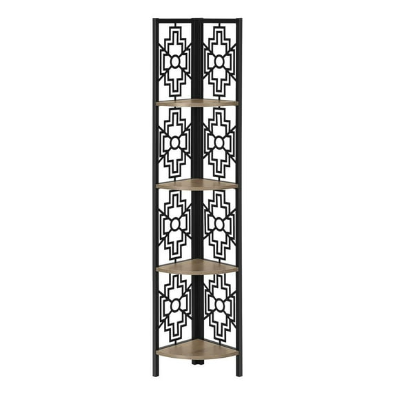 Monarch Specialties Bookshelf, Etagere, Corner, 4 Tier, 62"H, Office, Bedroom, Brown Laminate